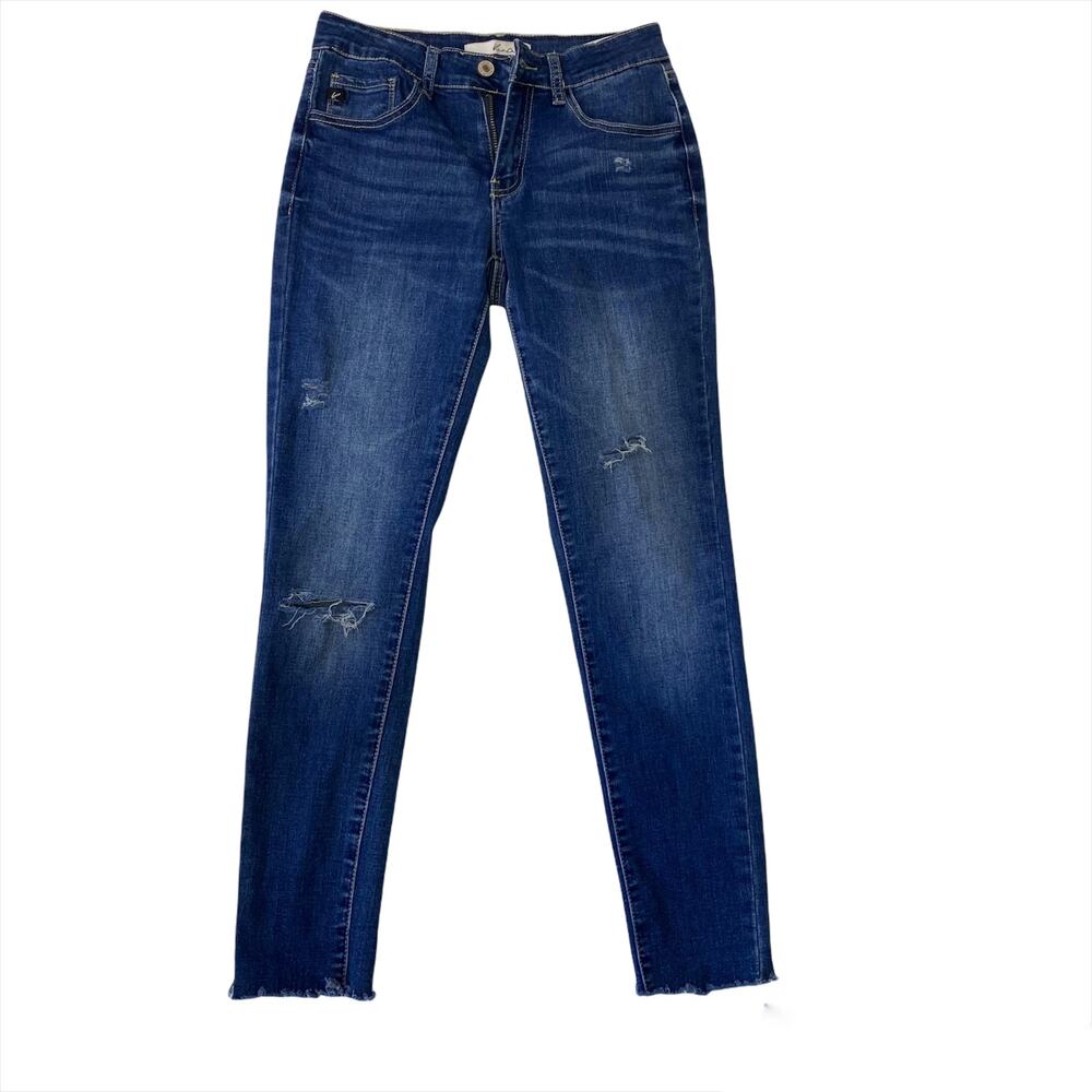 Kancan Skinny Jeans Women's Medium Wash Distressed Raw Hem Size 3 25